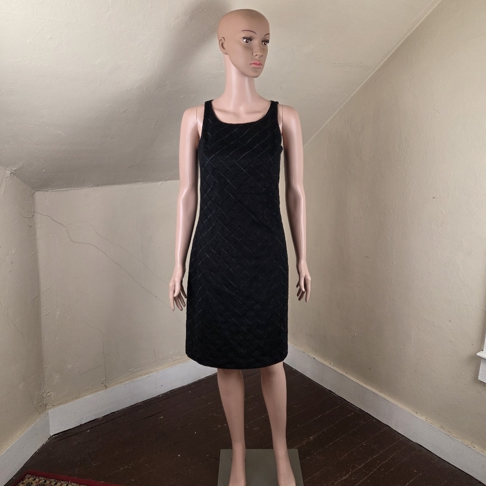 Beatriz Canedo Patiño Alpaca Lambswool Black Sleeveless Dress Textured Grid